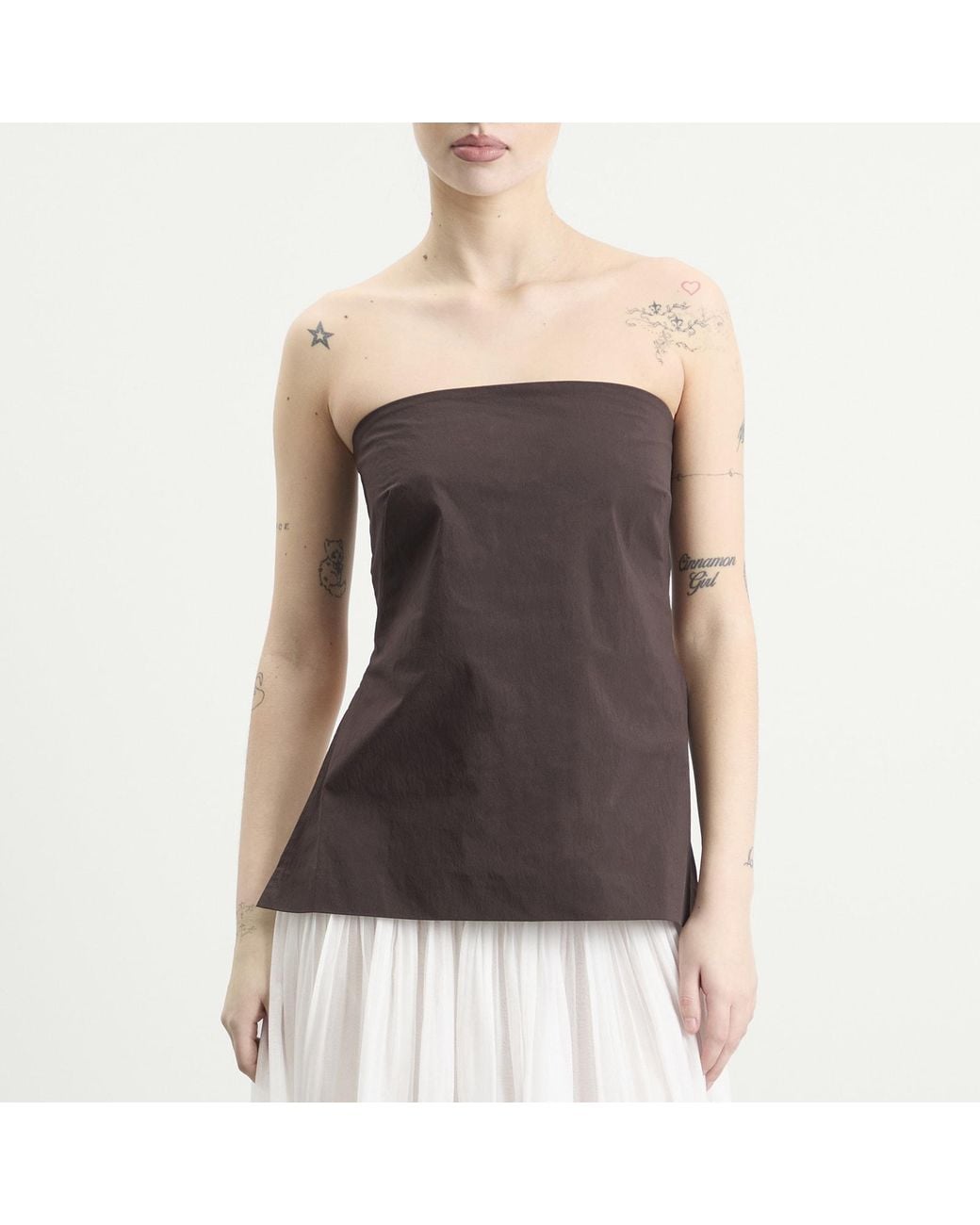 St. Agni Brown Strapless Rouleau Tie Top