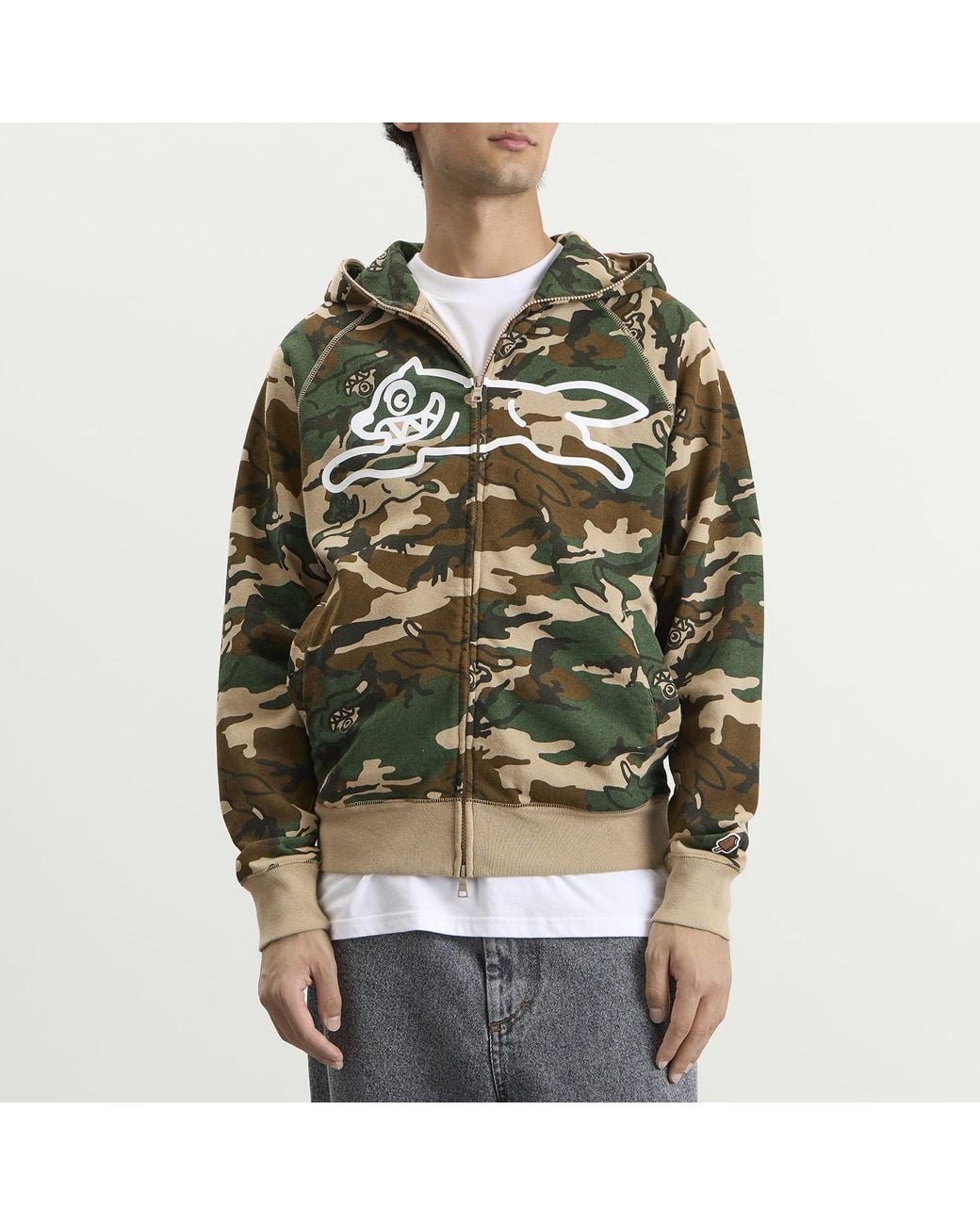 ICECREAM Green Running Dog Woodland Camo Zip Through Hood for men