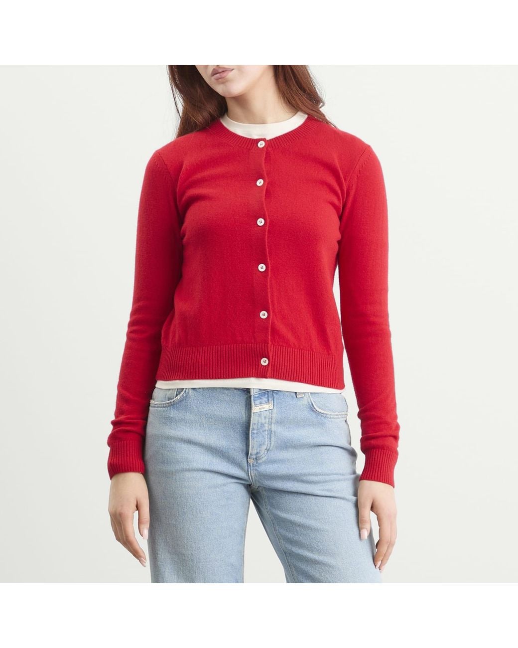 DUNST Red Essential Crewneck Knit Cardigan