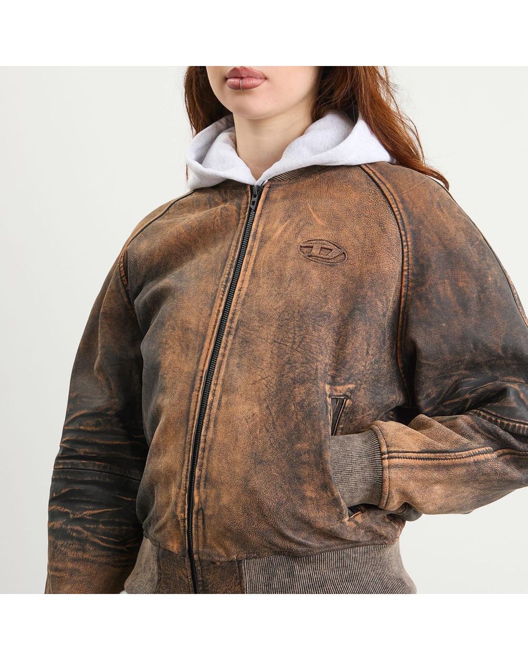 DIESEL Brown L-Cobb Camouflage Leather Jacket