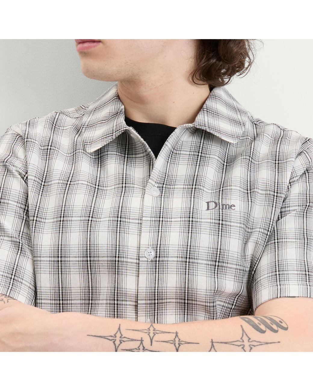 Dime Gray Plaid Short Sleeve Shirt for men