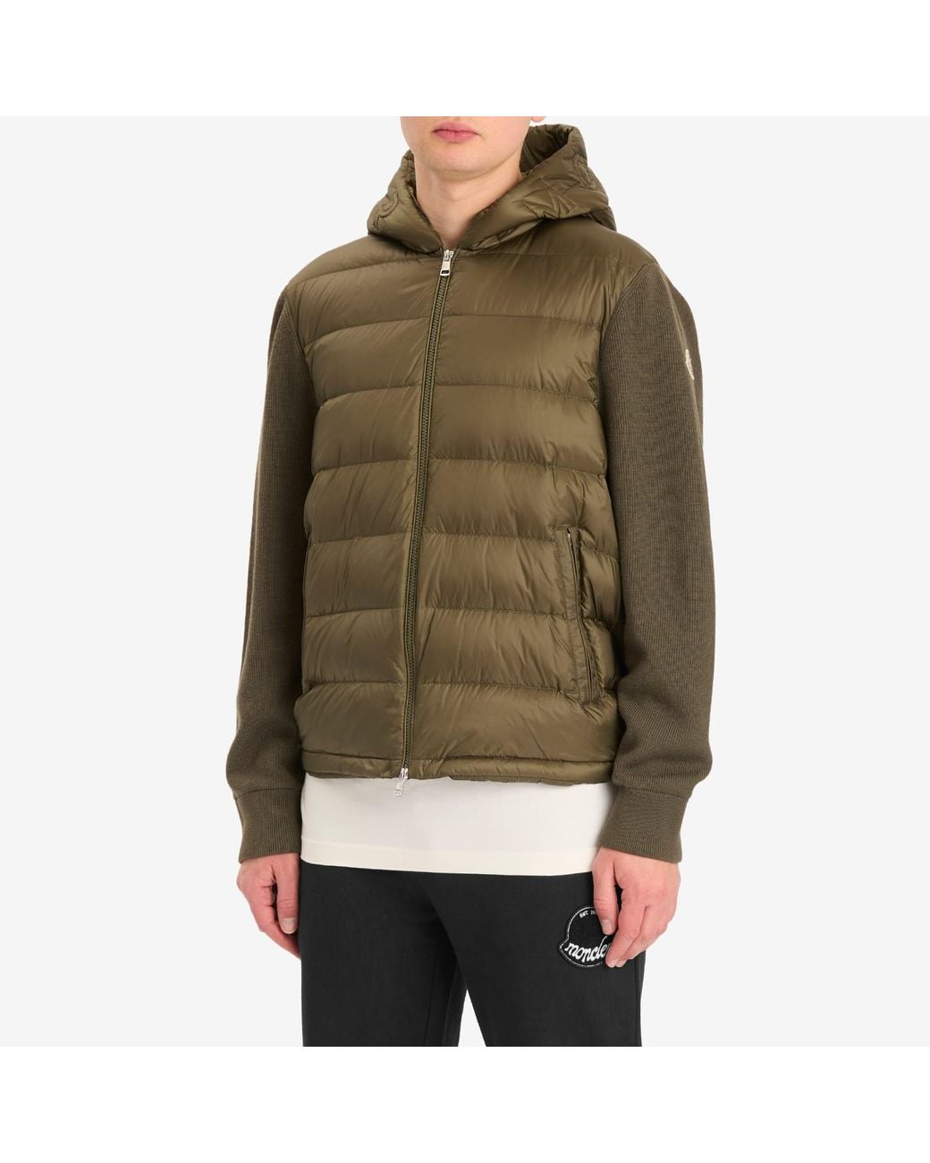 Moncler Green Hybrid Zip Through Hooded Jacket for men