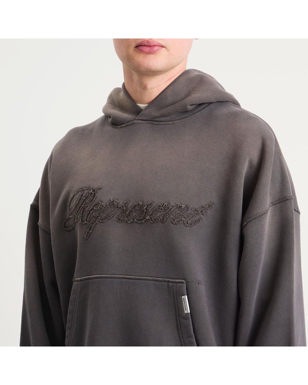 Represent Gray Rep Reverse Applique Hoodie for men