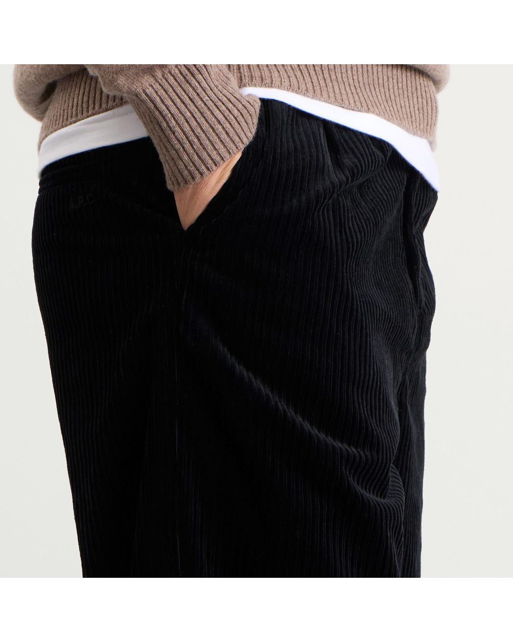 A.P.C. Black Ricky Double Pleat Corduroyl Trousers for men