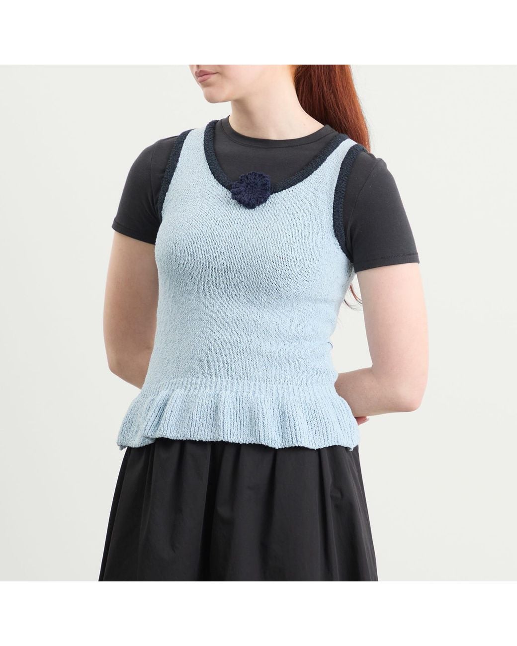 Kijun Blue Corsage Ruffle Knit Vest