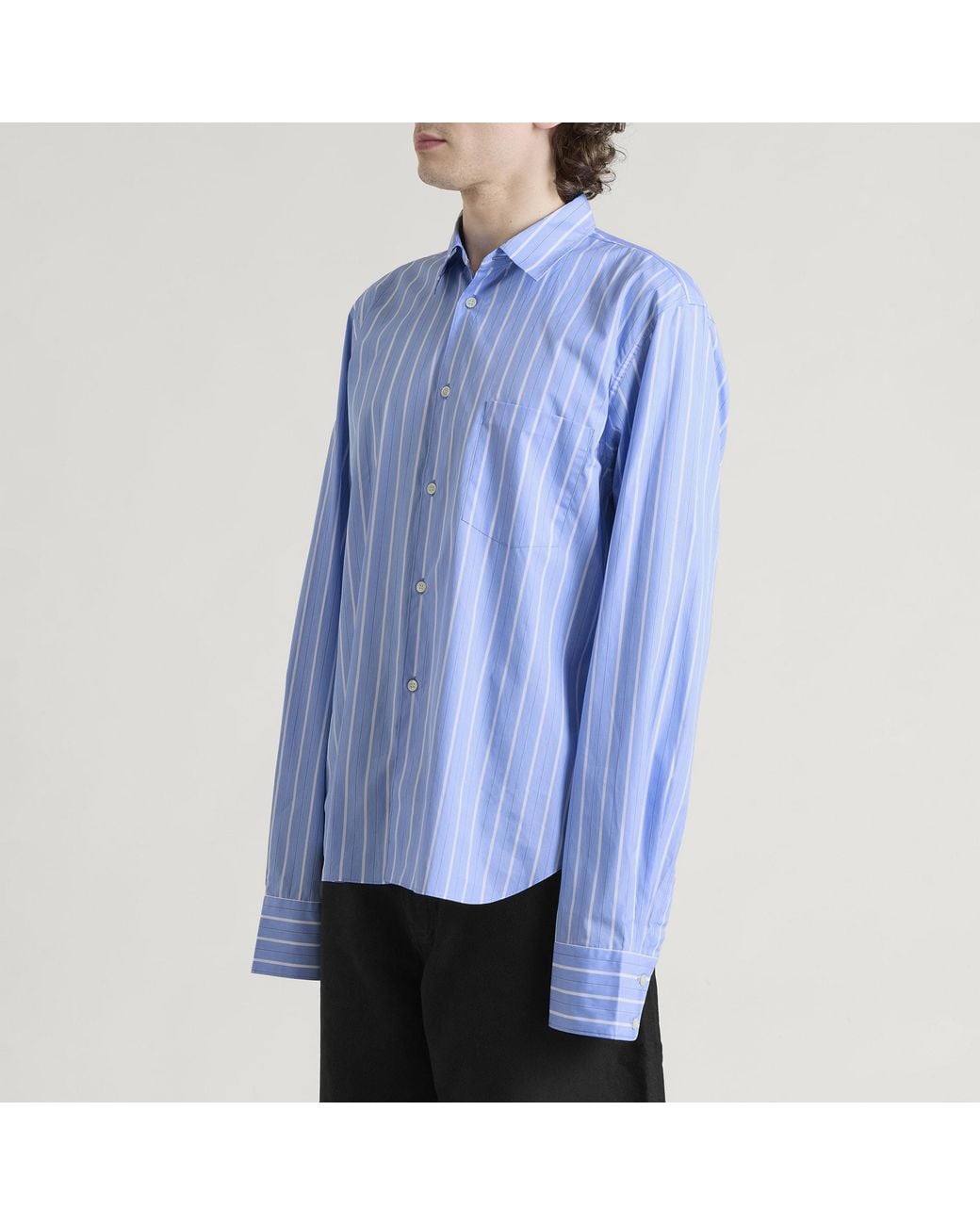 Comme des Garçons Blue Stripe Shirt With Lace Inlay for men