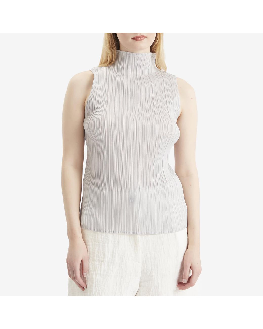 Pleats Please Issey Miyake Pleated High Neck Top in White | Lyst