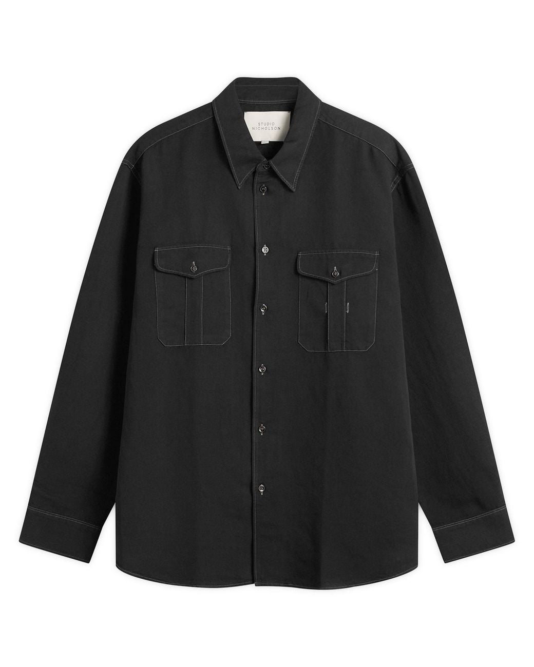 Studio Nicholson Black Louro Cotton Linen Utility Shirt for men