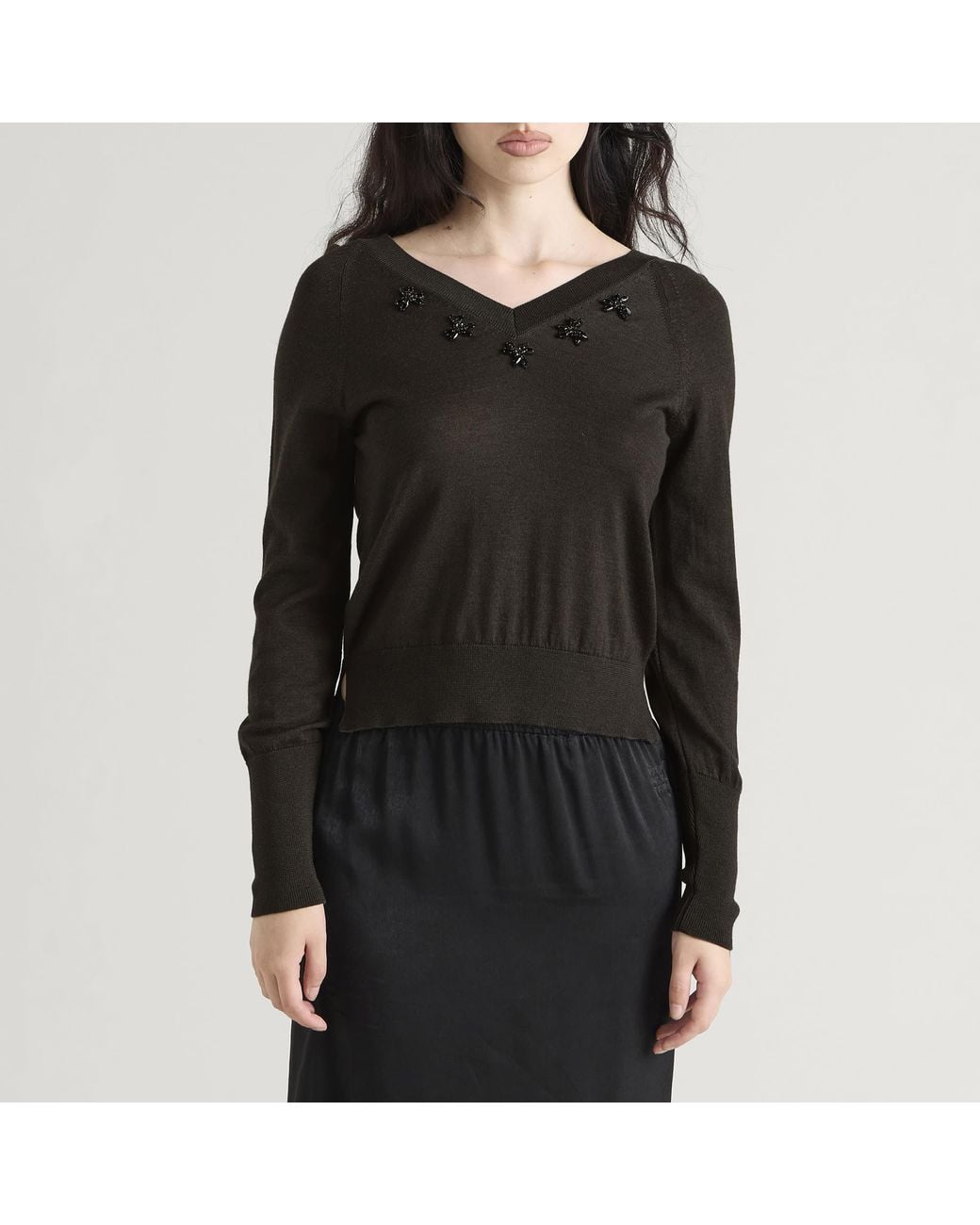 Simone Rocha Black Merino Silk Double V-Neck Jumper
