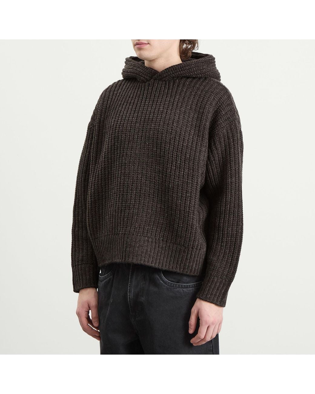 MKI Miyuki-Zoku Gray Chunky Rib Knit Hoodie for men
