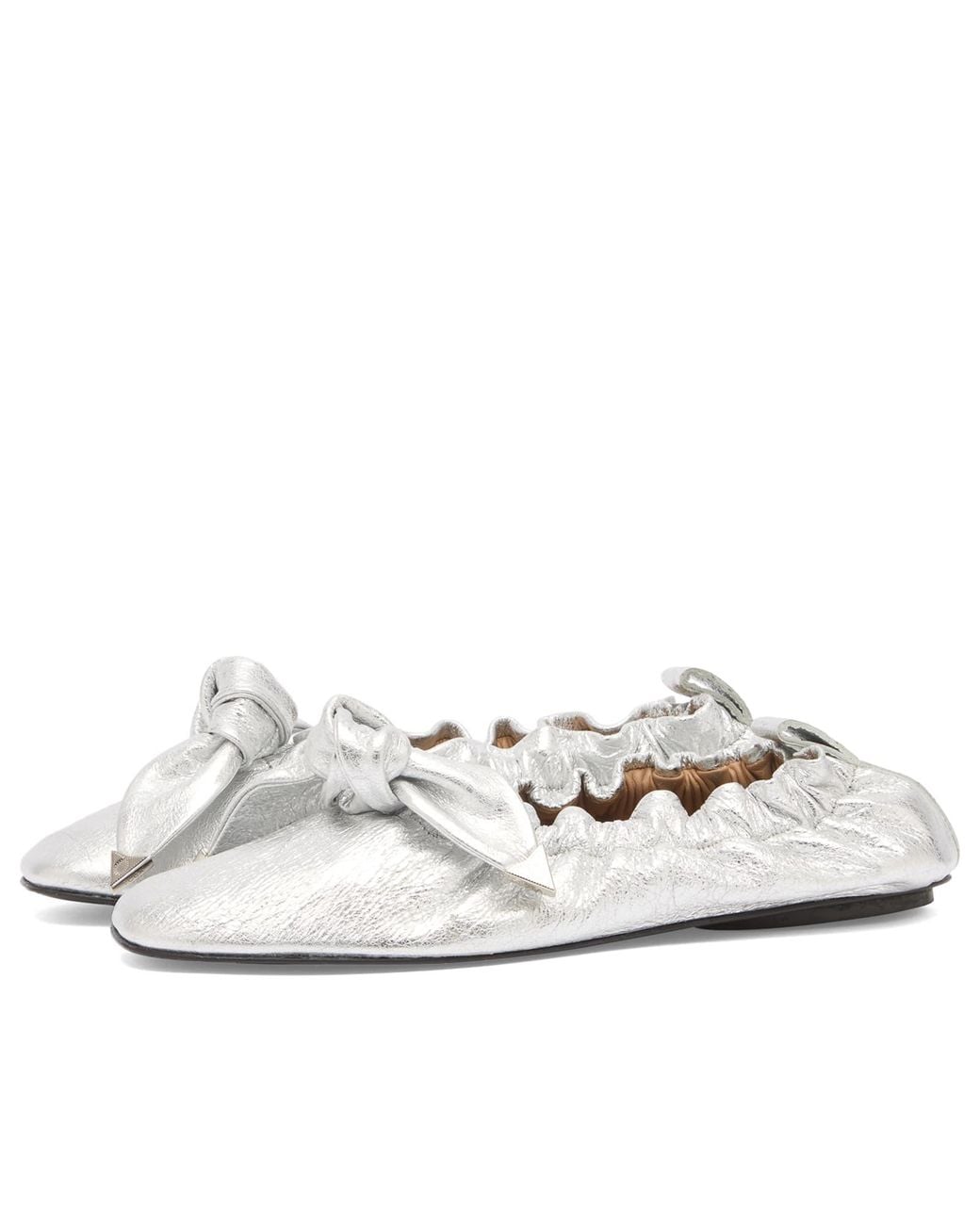 Toga White Metallic Leather Ballet Shoes