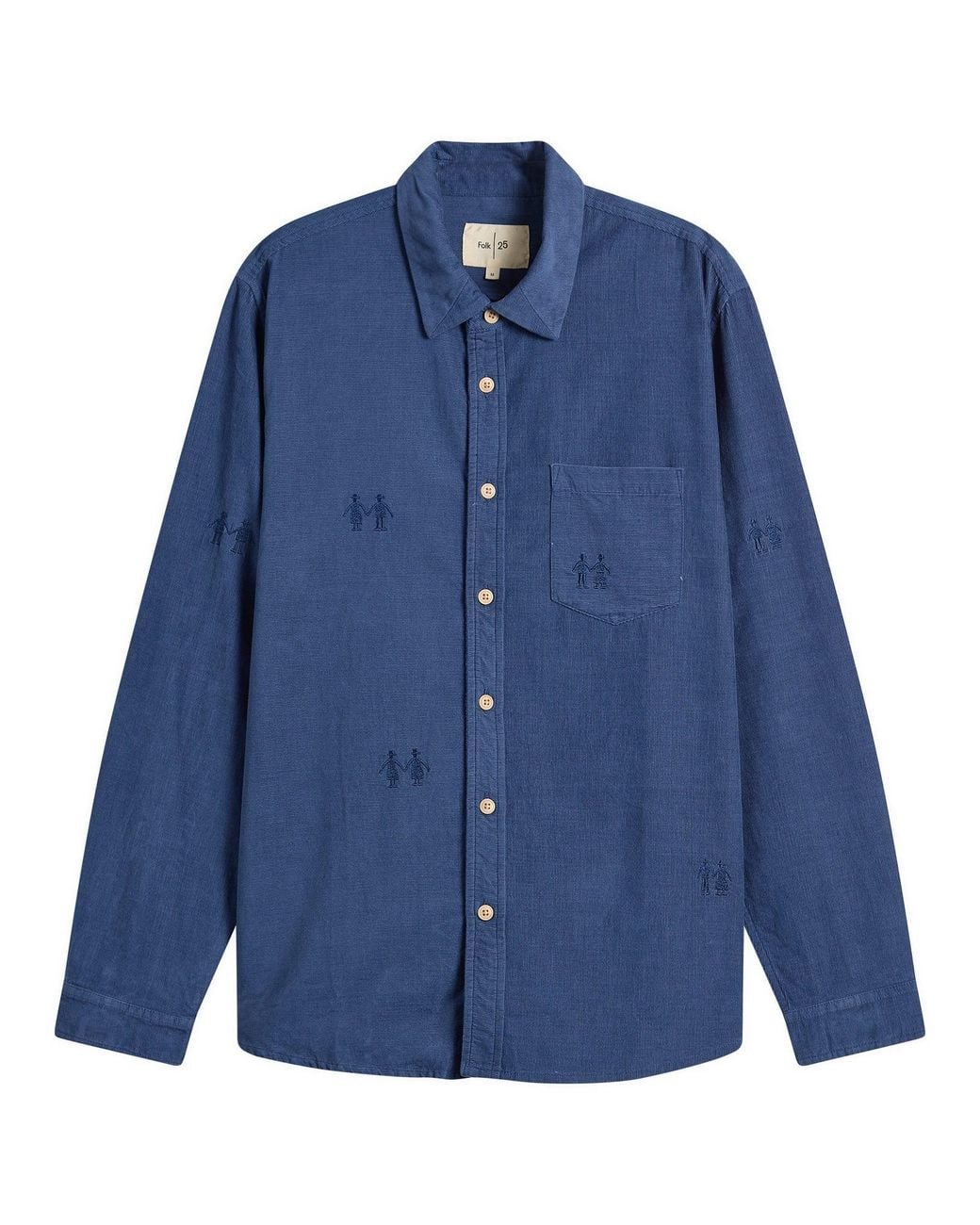 Folk Blue Embroidery Direction Babycord Shirt for men