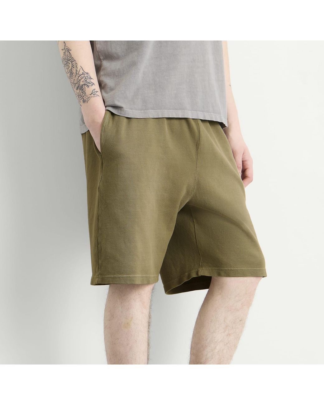 Les Tien Green Pique Cotton Rider Short for men