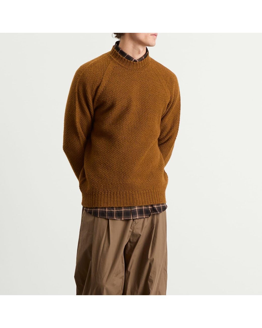 John Smedley Brown Couper Moss Stitch British Wool Jumper for men