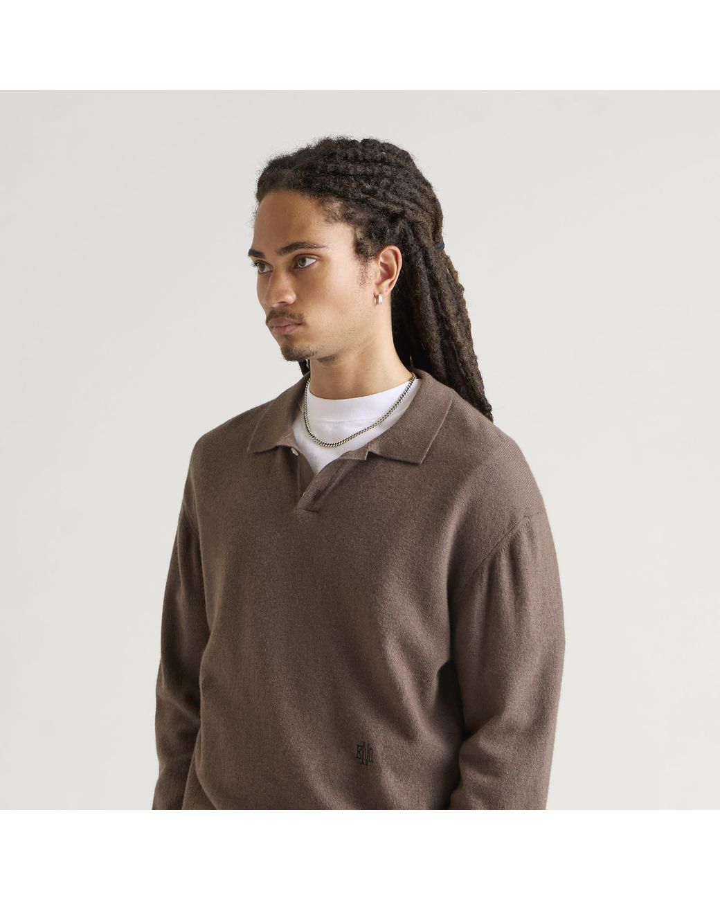 END. Brown Monogram Knitted Polo for men