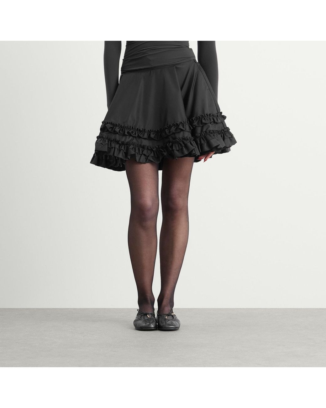 Ganni Black Duchesse Nylon Mini Frill Circle Skirt