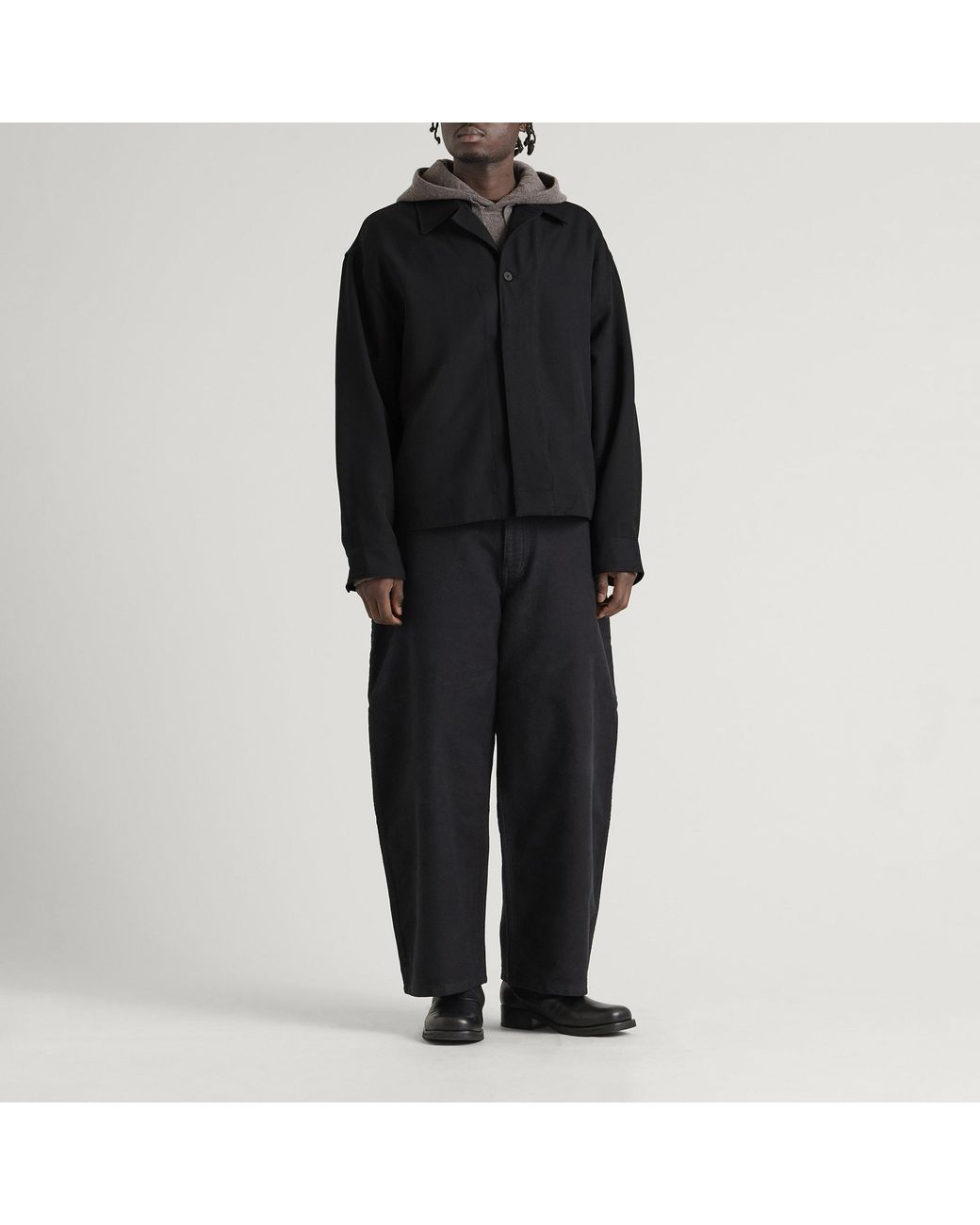Studio Nicholson Black Rrick Tech Wool Open Collar Shirt for men
