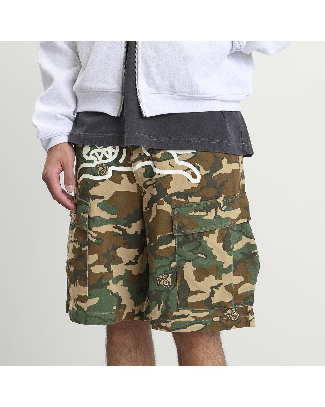 ICECREAM Green Running Dog Woodland Camo Cargo Shorts for men