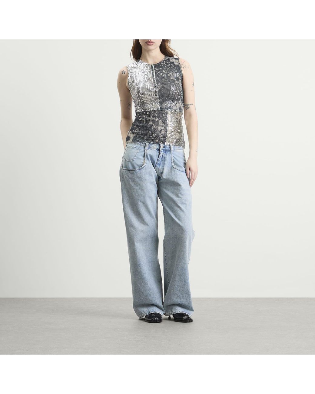 Maison Margiela Gray Patchwork Sequin Top