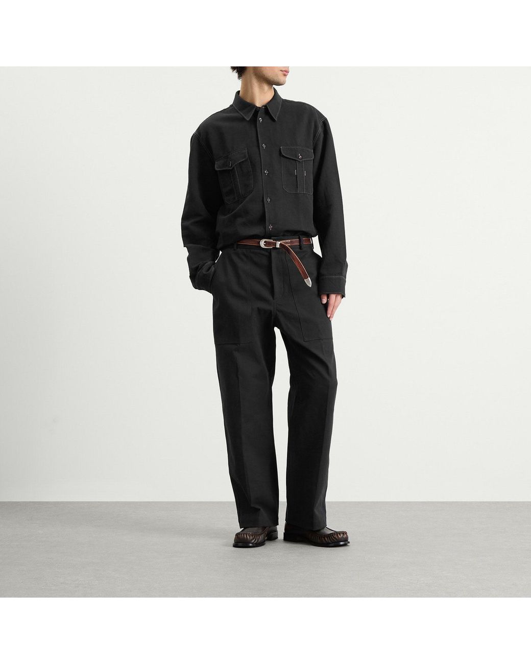Studio Nicholson Black Louro Cotton Linen Utility Shirt for men