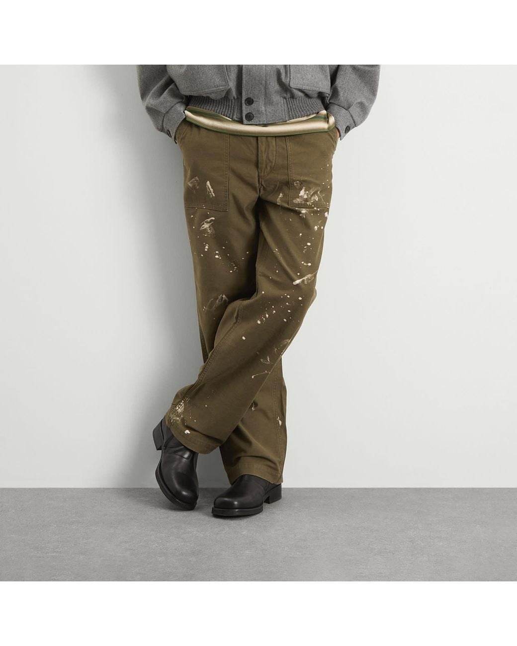 AURALEE Washed Baggy Satin Bleached Baker Pants in Green for Men