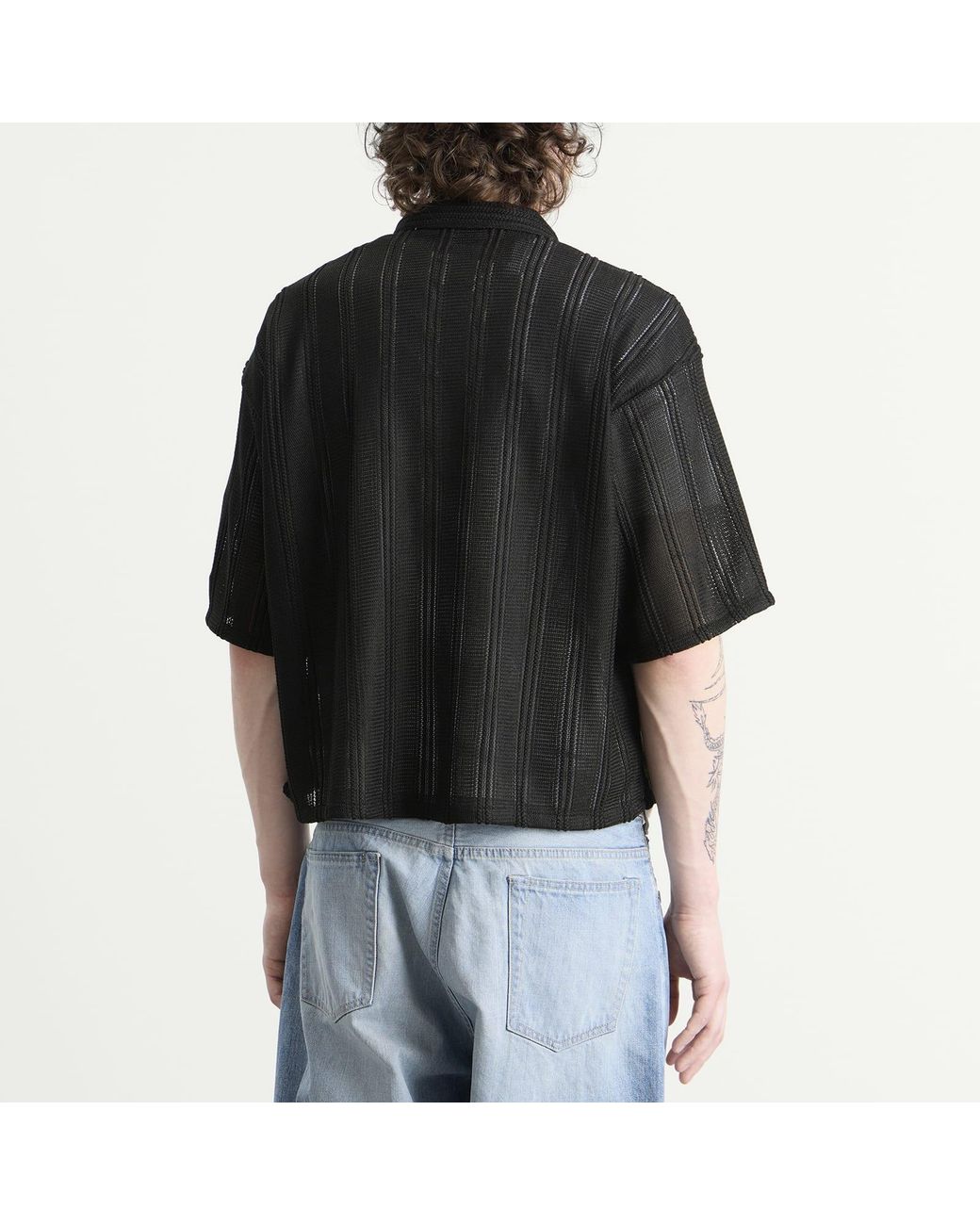 Beams Plus Black Mesh Open Collar Shirt for men