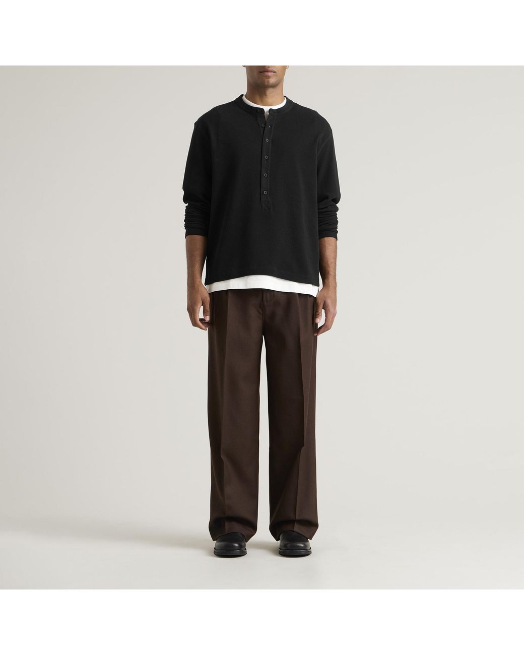 Daniel Simmons Black Long Button Henley for men