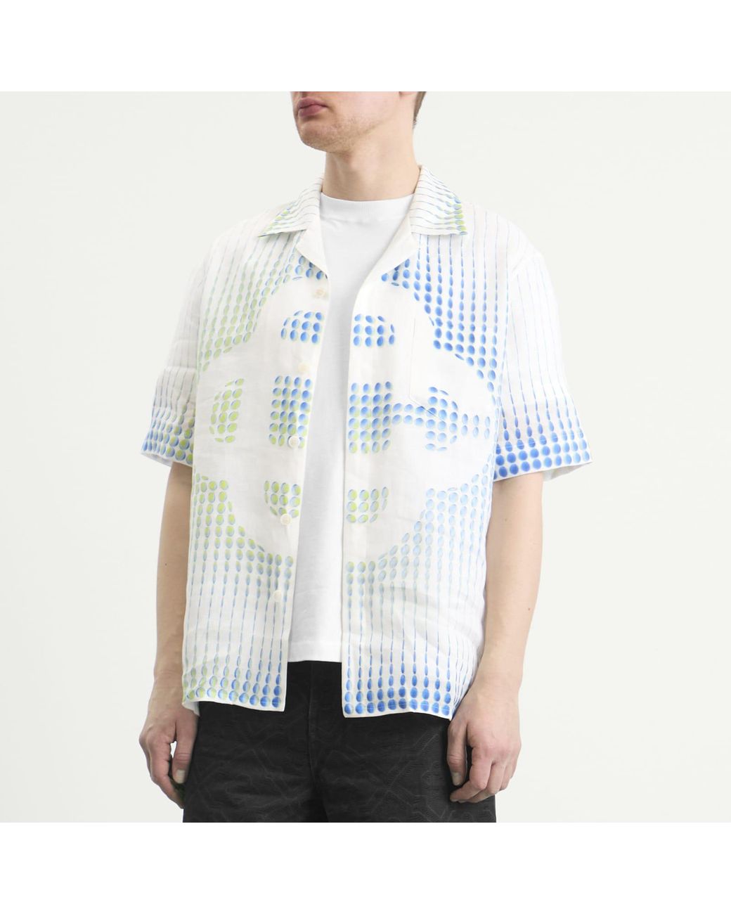 Casablanca Blue Pills Cuban Collar Linen Short Sleeve Shirt for men