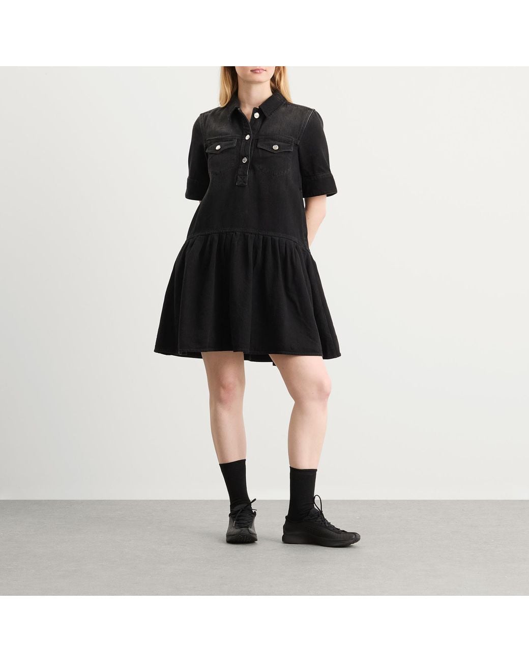 ganni black denim dress Ganni Short Sleeve Pocket Detail Denim Dress In Black - 63% Off