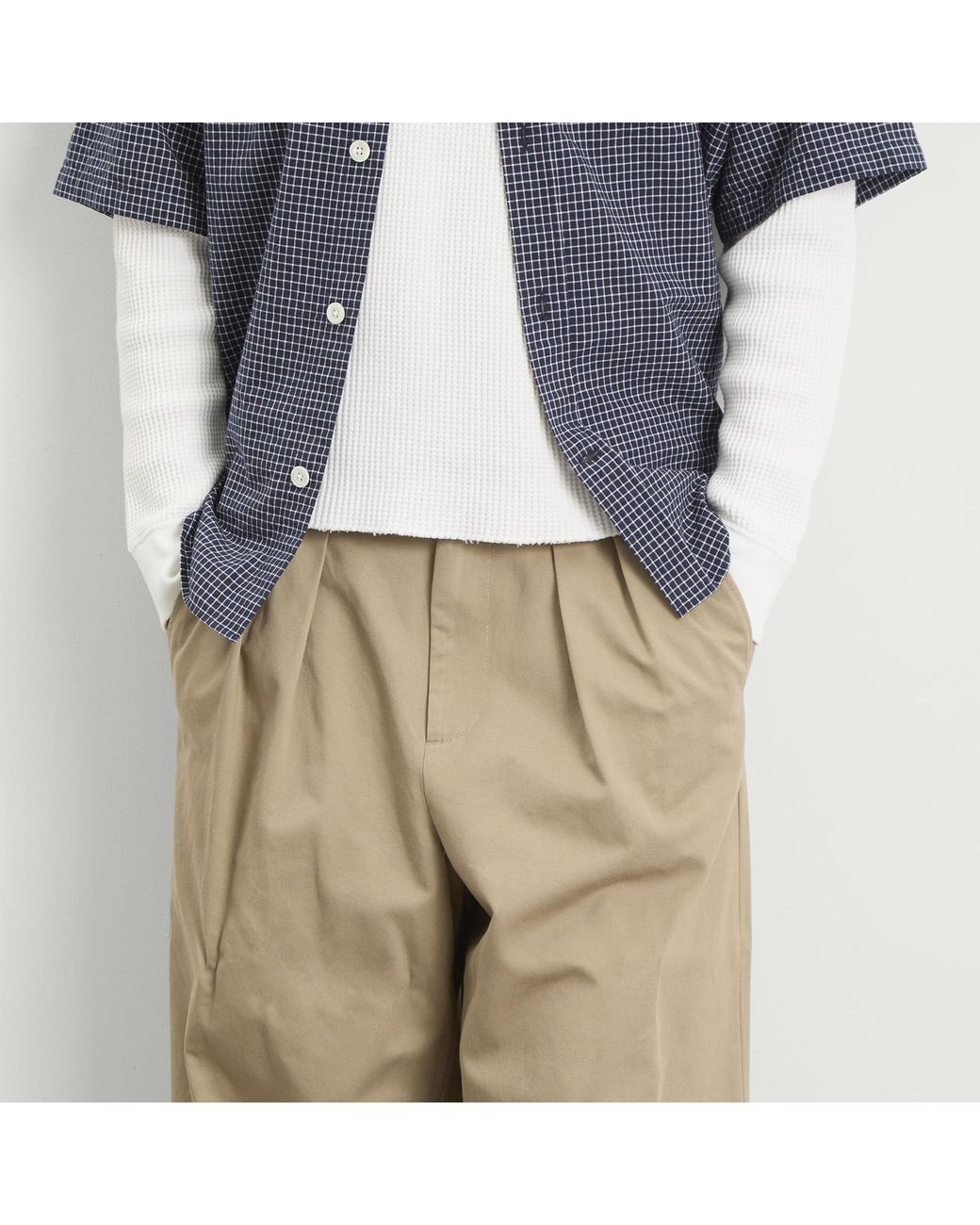 Beams Plus Natural New Wide Pleated Chino for men