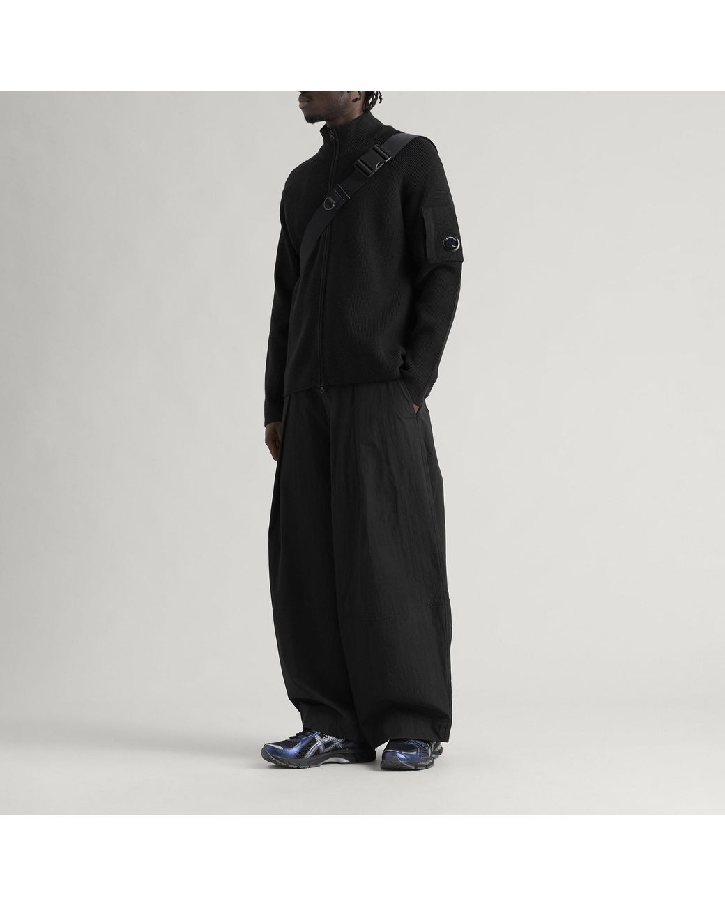 C P Company Black Waffle Knit Lens Zip Cardigan for men