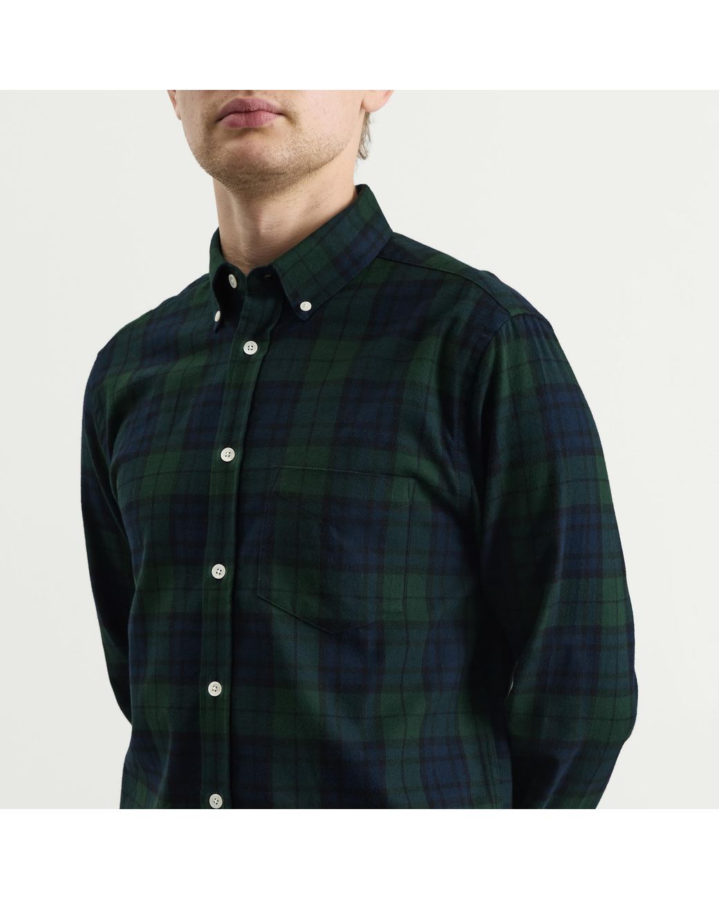 Portuguese Flannel Blue Bonfim Blackwatch Check Shirt for men