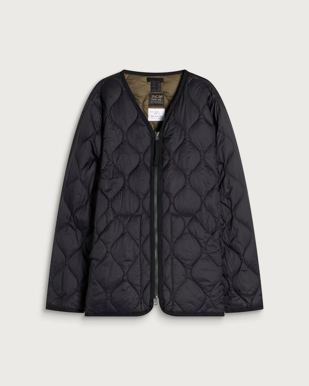 Taion Black Military Zip V-Neck Softshell Down Jacket for men