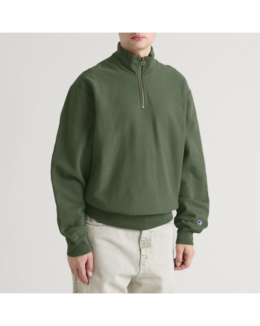 Champion Green Reverse Weave Half Zip Sweatshirt for men