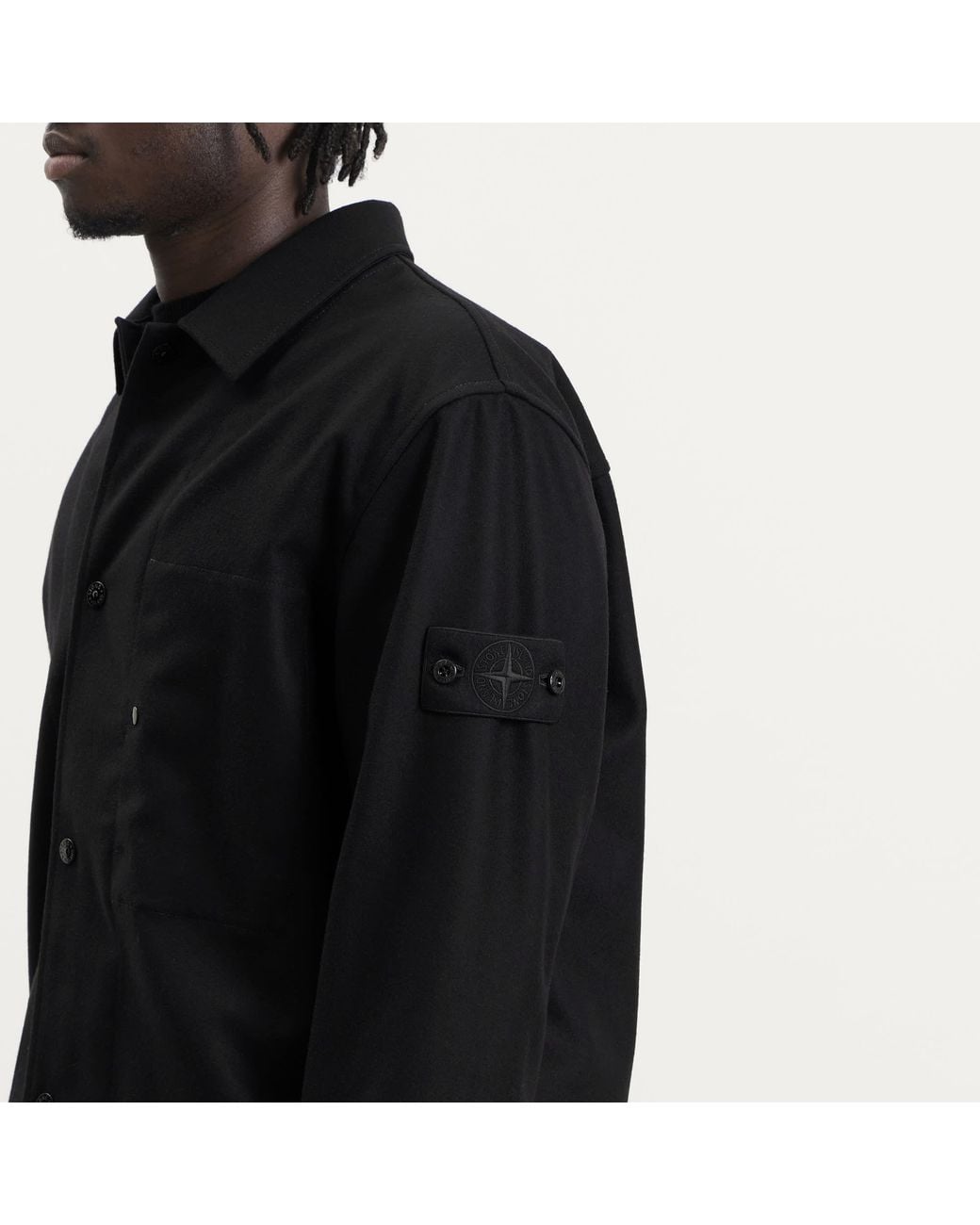 Stone Island Black Ghost Wool Nylon Flannel Overshirt for men