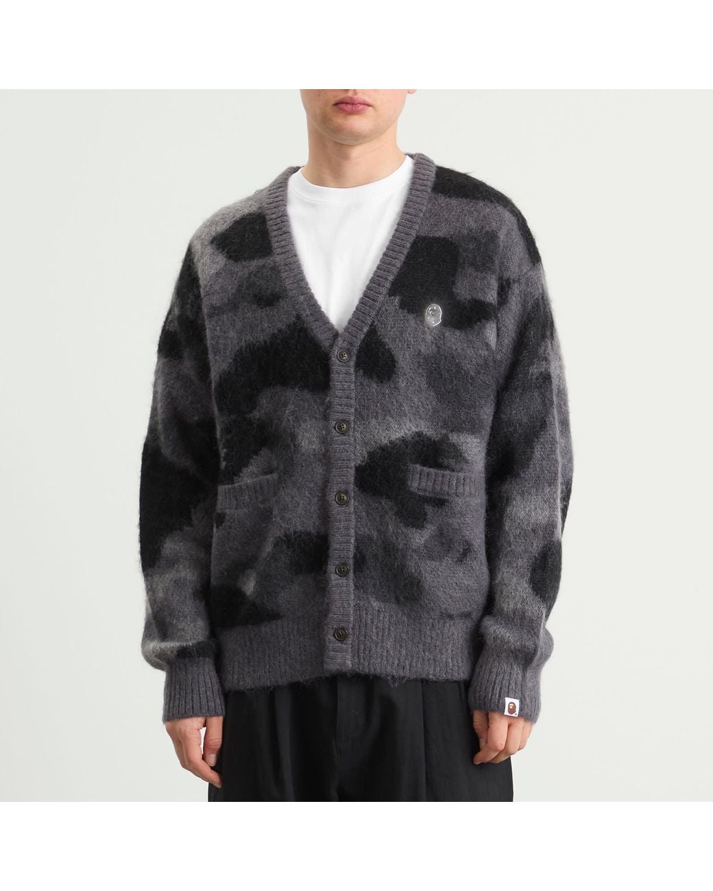 A Bathing Ape Black Colour Camo Mohair Knit Cardigan for men
