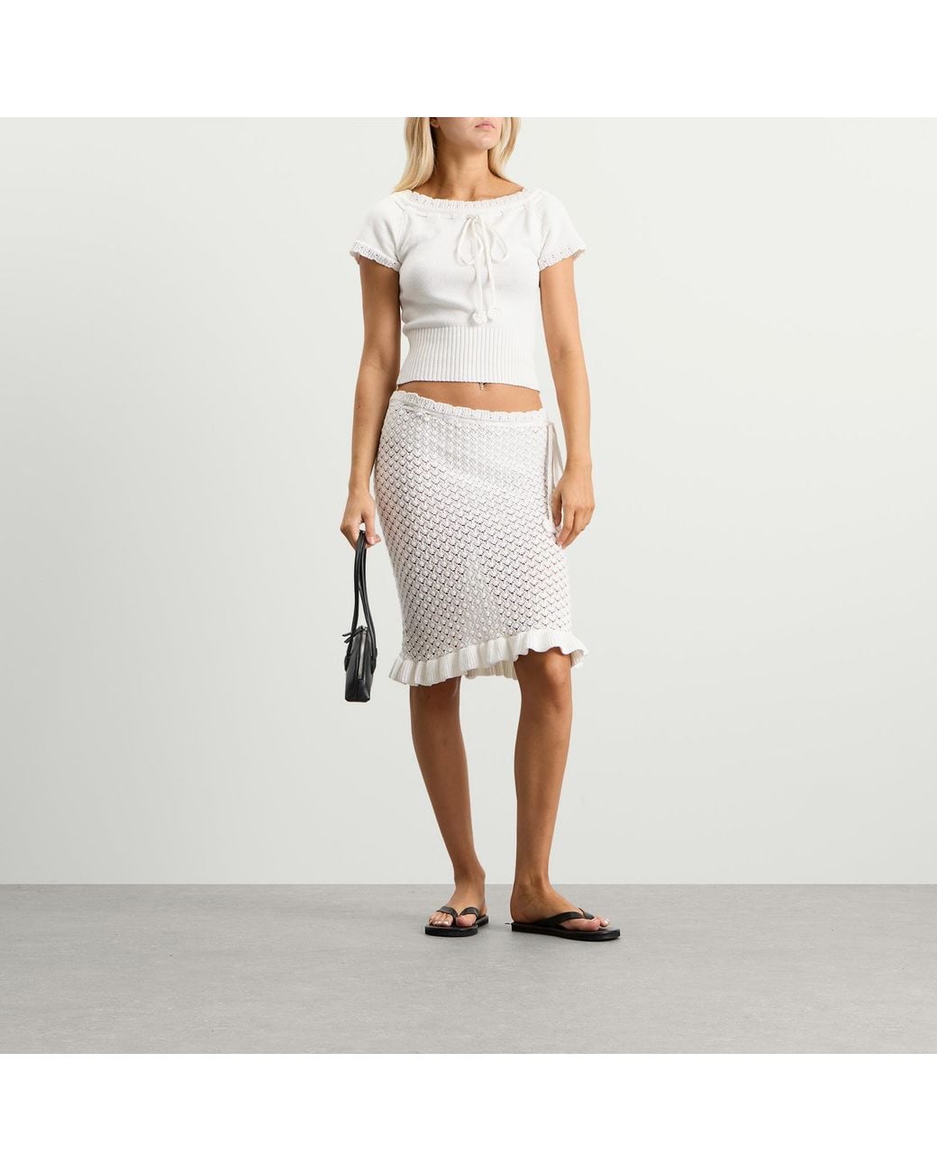 My Mum Made It White Lace Knit Midi Skirt