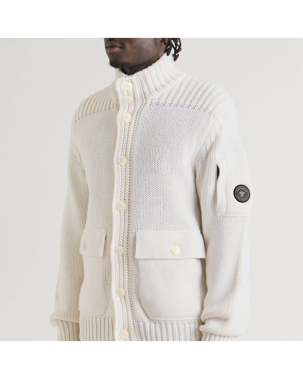 C P Company White Lambswool Grs Button Lens Sweater for men