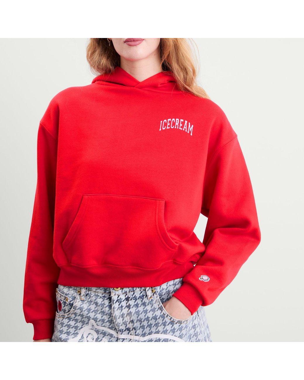 ICECREAM Red College Cropped Popover Hoodie