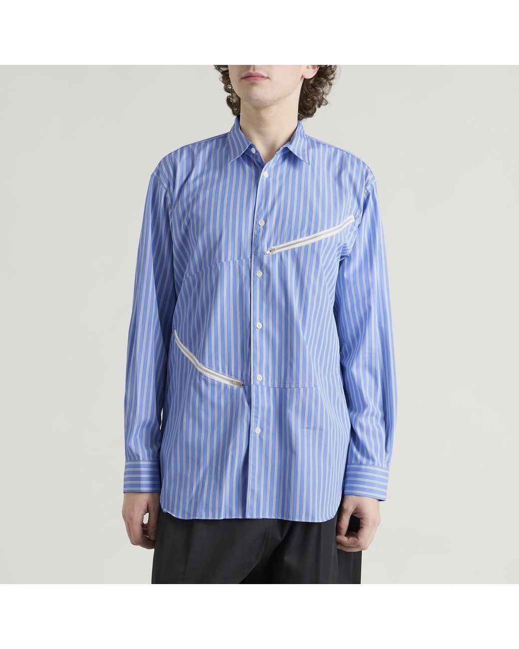 Comme des Garçons Blue Zipped Cotton Frill Shirt for men