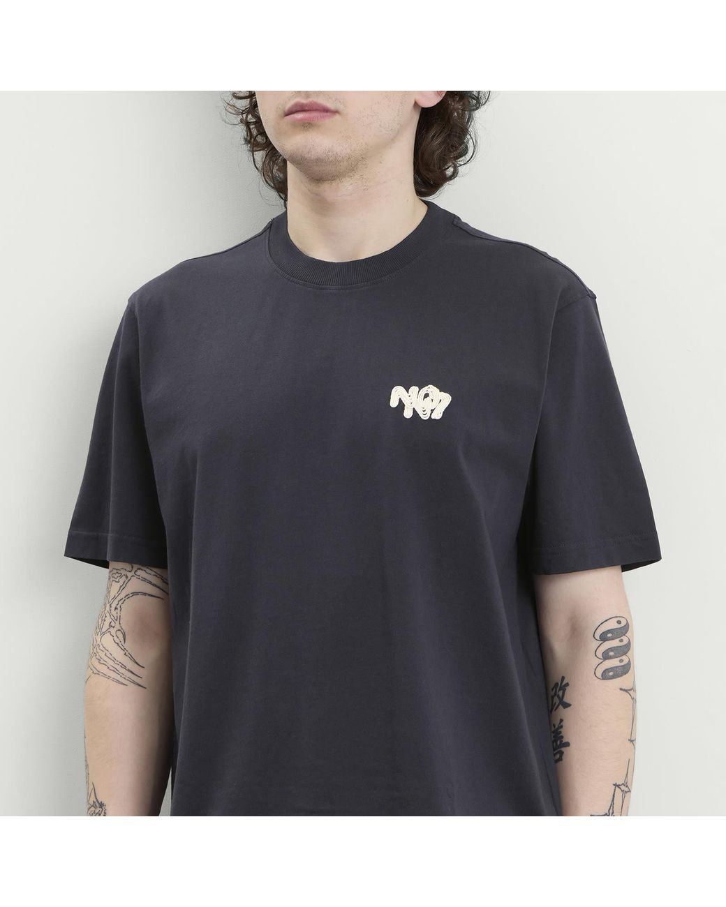 NN07 Blue Adam Twin Needle Embroidered T-Shirt for men