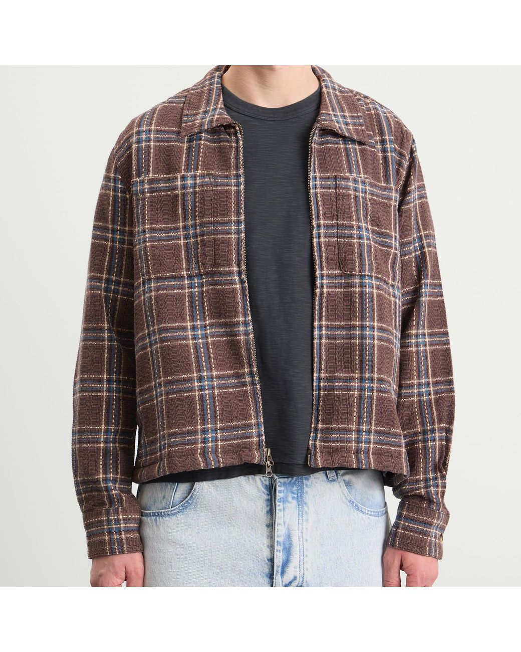Corridor NYC Brown Venice Plaid Zip Shirt for men