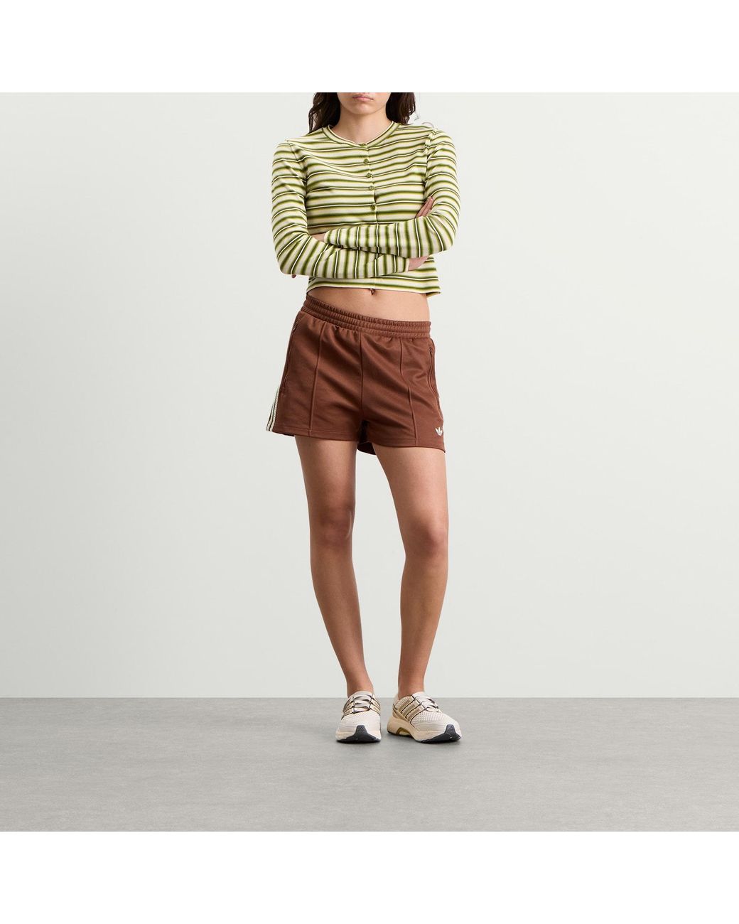 Adidas Brown Firebird Crochet Stripe Shorts