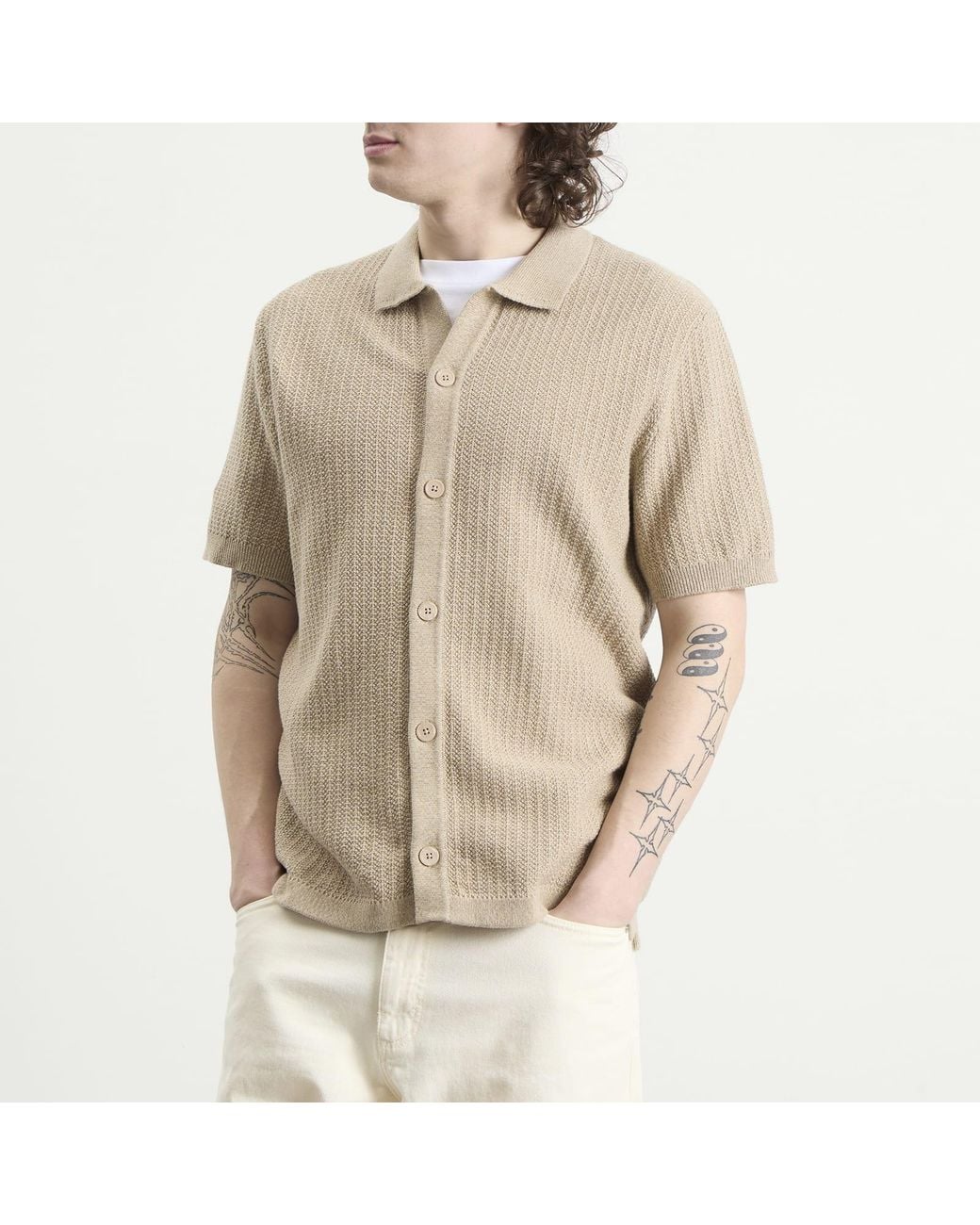 NN07 Natural Ares Knit Vacation Shirt for men
