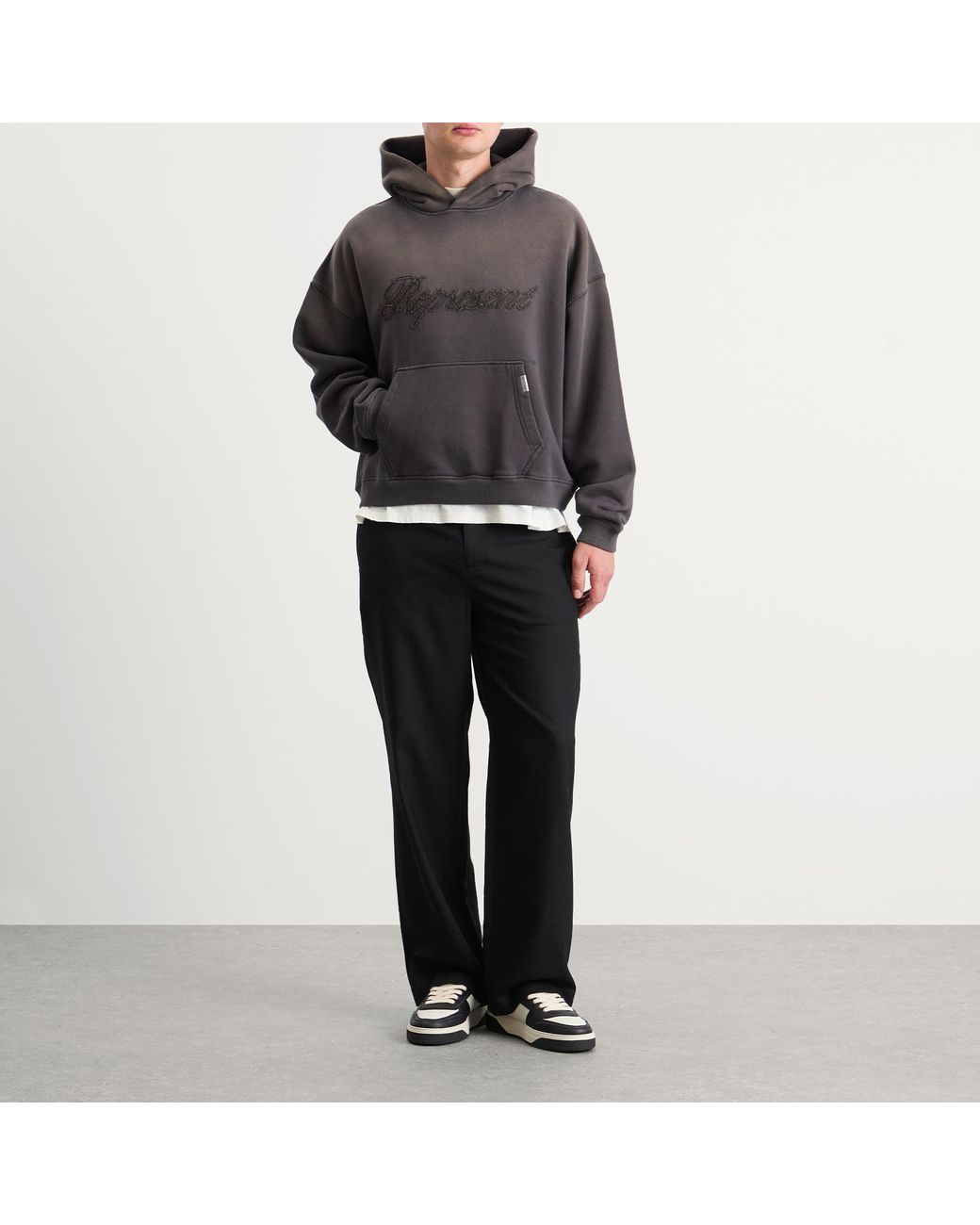 Represent Gray Rep Reverse Applique Hoodie for men