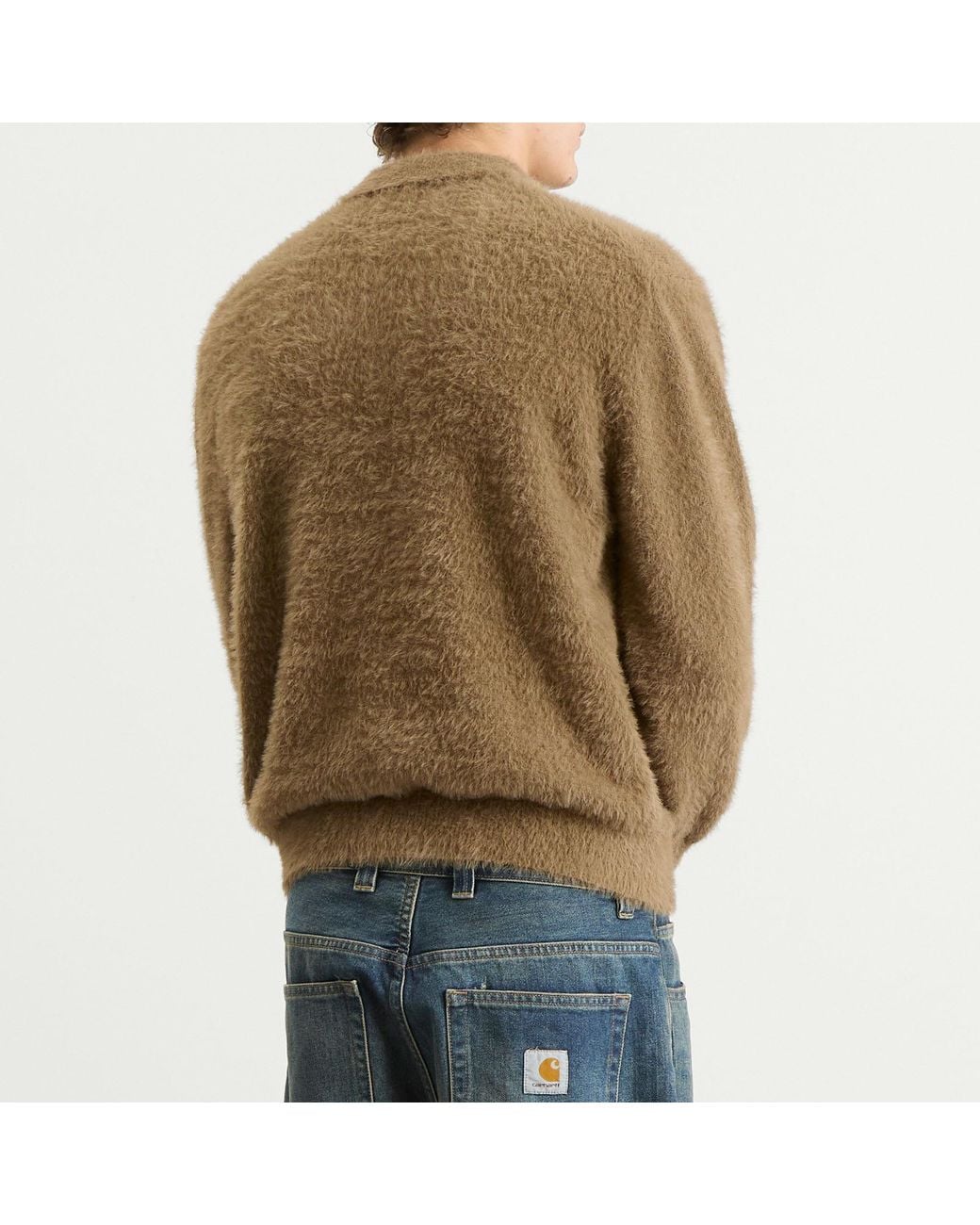 Thisisneverthat Green Sct-Logo Shaggy Knit Polo for men
