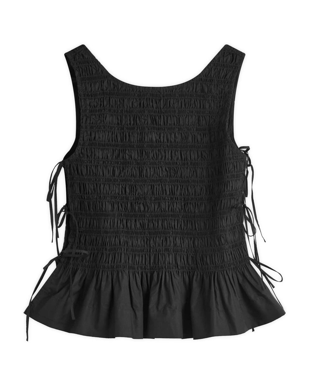Ganni Cotton Poplin Smock Tie String Top in Black | Lyst