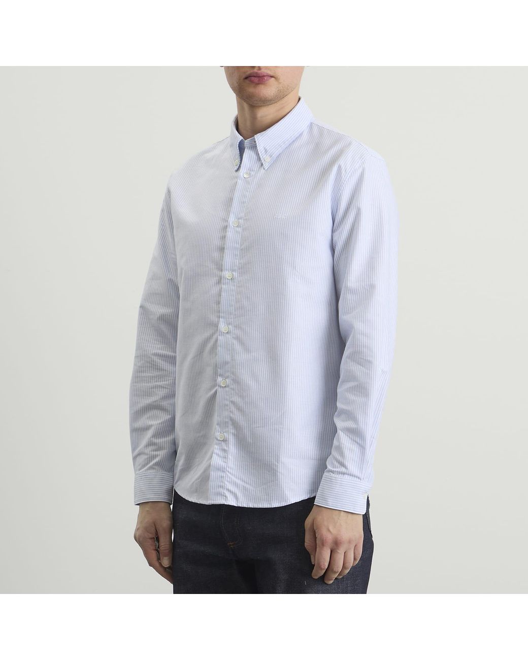 A.P.C. Blue Greg Logo Button Down Stripe Shirt for men
