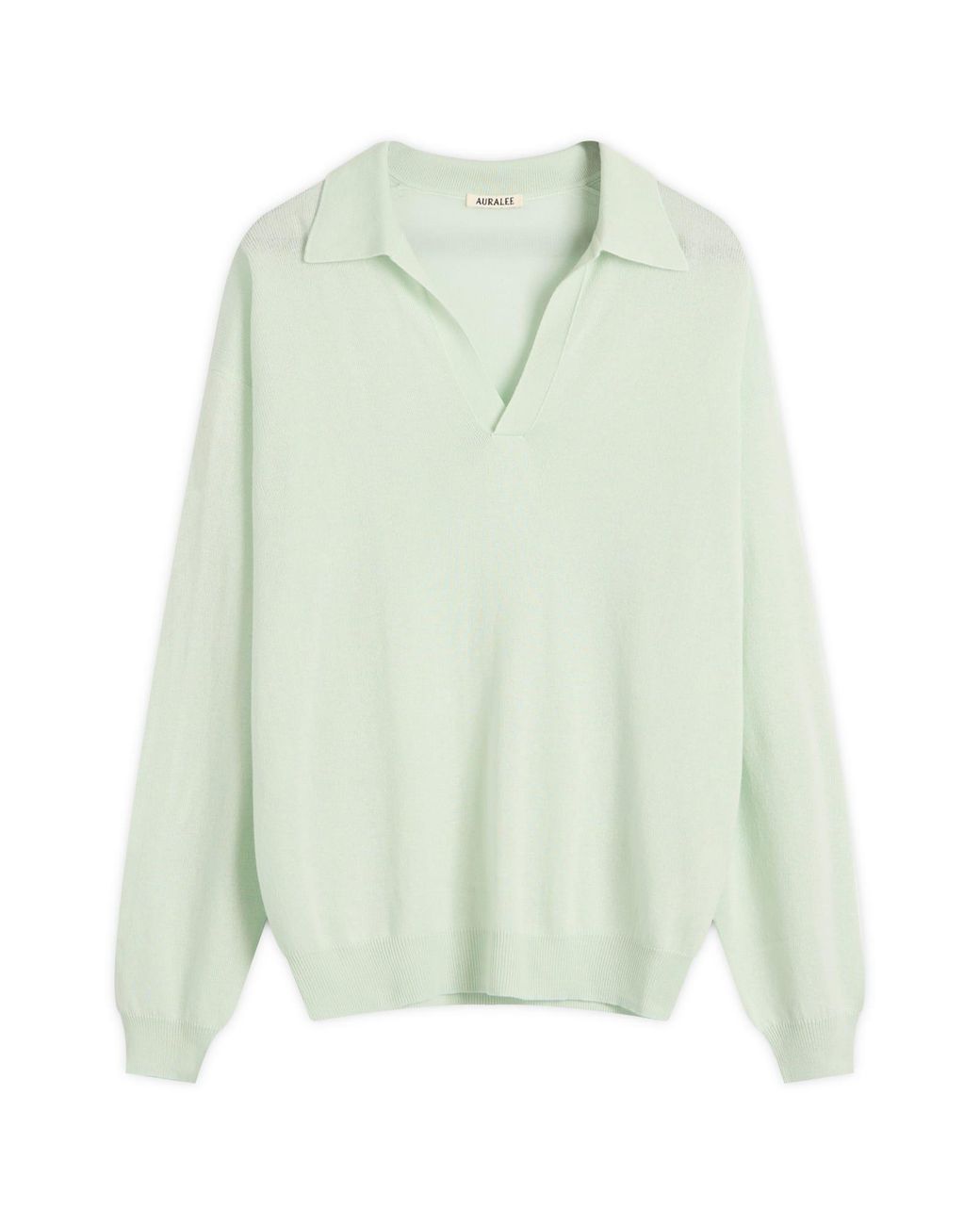AURALEE Super Fine Cashmere Silk Knit Skipper Polo in Green