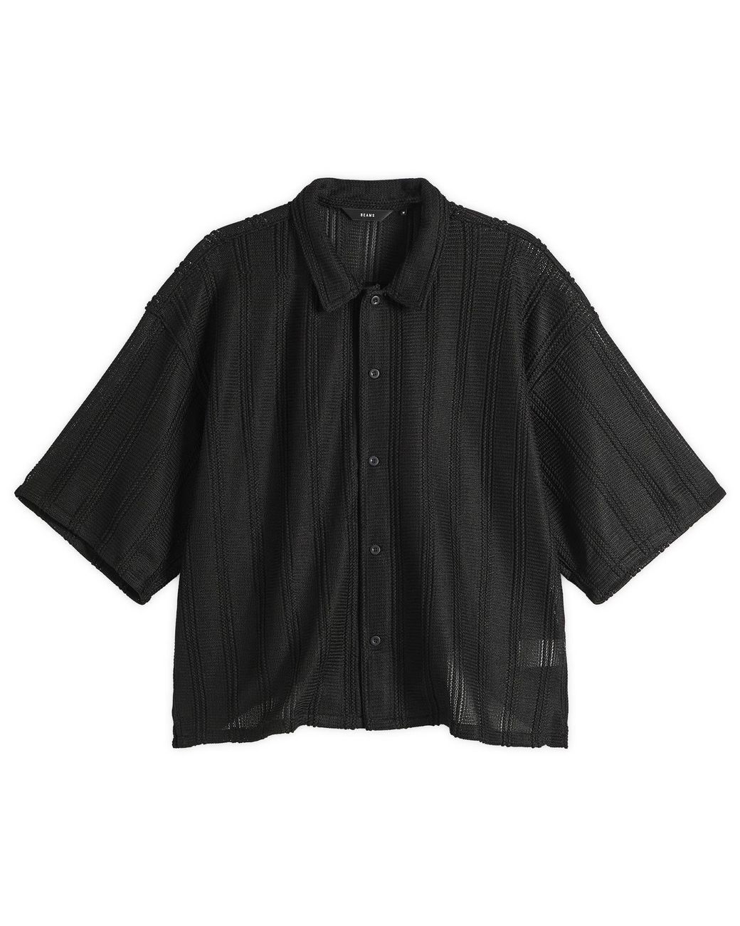 Beams Plus Black Mesh Open Collar Shirt for men